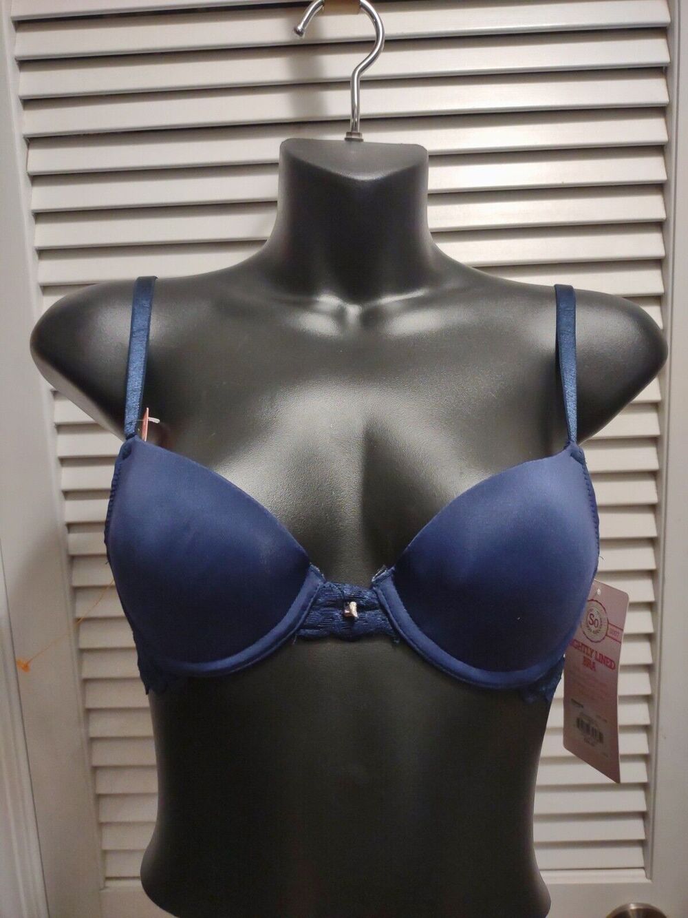 SO Juniors 32B Lightly Lined Bra Lace Navy Blue Convertible Straps Underwire
